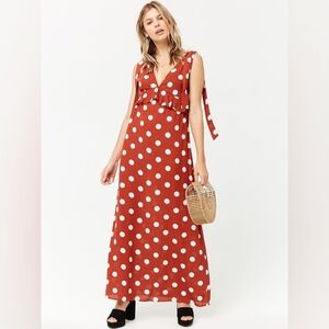 Forever 21 Ginger & White Polka Dot Regular Fit A Line Dress